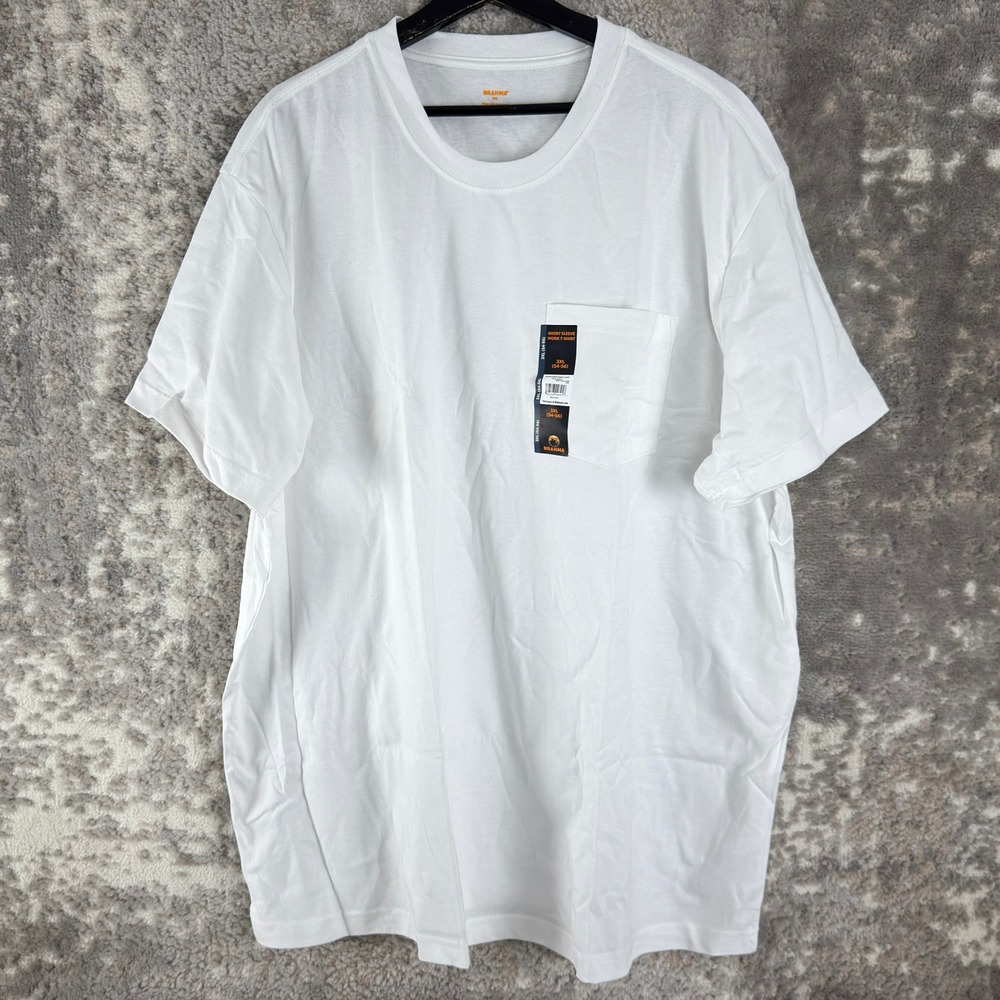 New Brahma Size 3XL Pocket Work T-Shirt White Short Sleeve Men